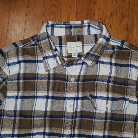 American Eagle Outfitters Blue and Brown Flannel Shirt - Picture 4 of 10